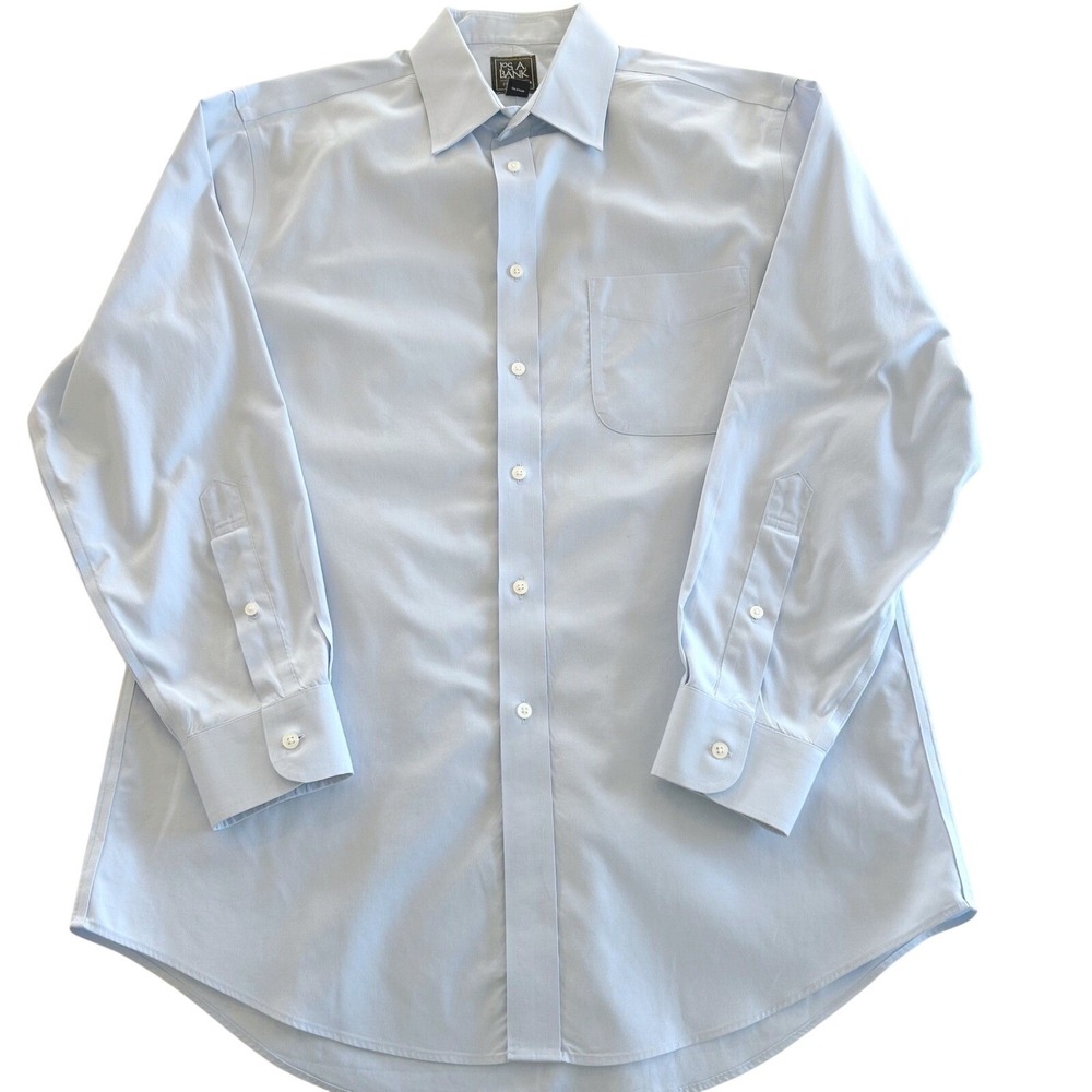 Jos A Bank Mens Dress Shirt 16-32 Light Blue Slim Fit Traveler Business Classic